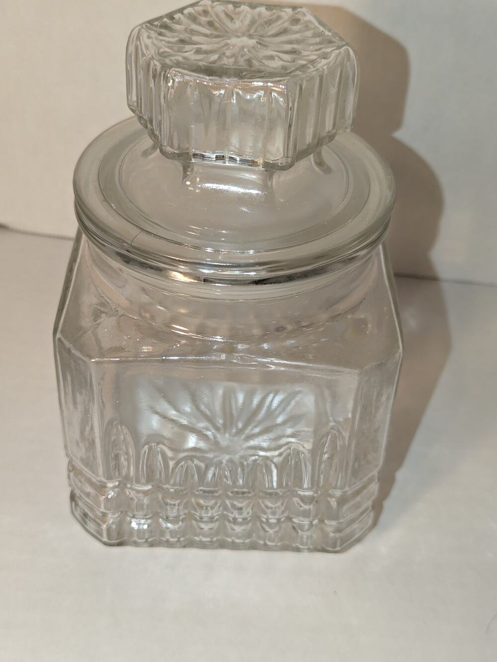 Vintage KOEZE Drugstore Glass Jar Apothecary Candy Canister Lidded 7 1/2" Tall
